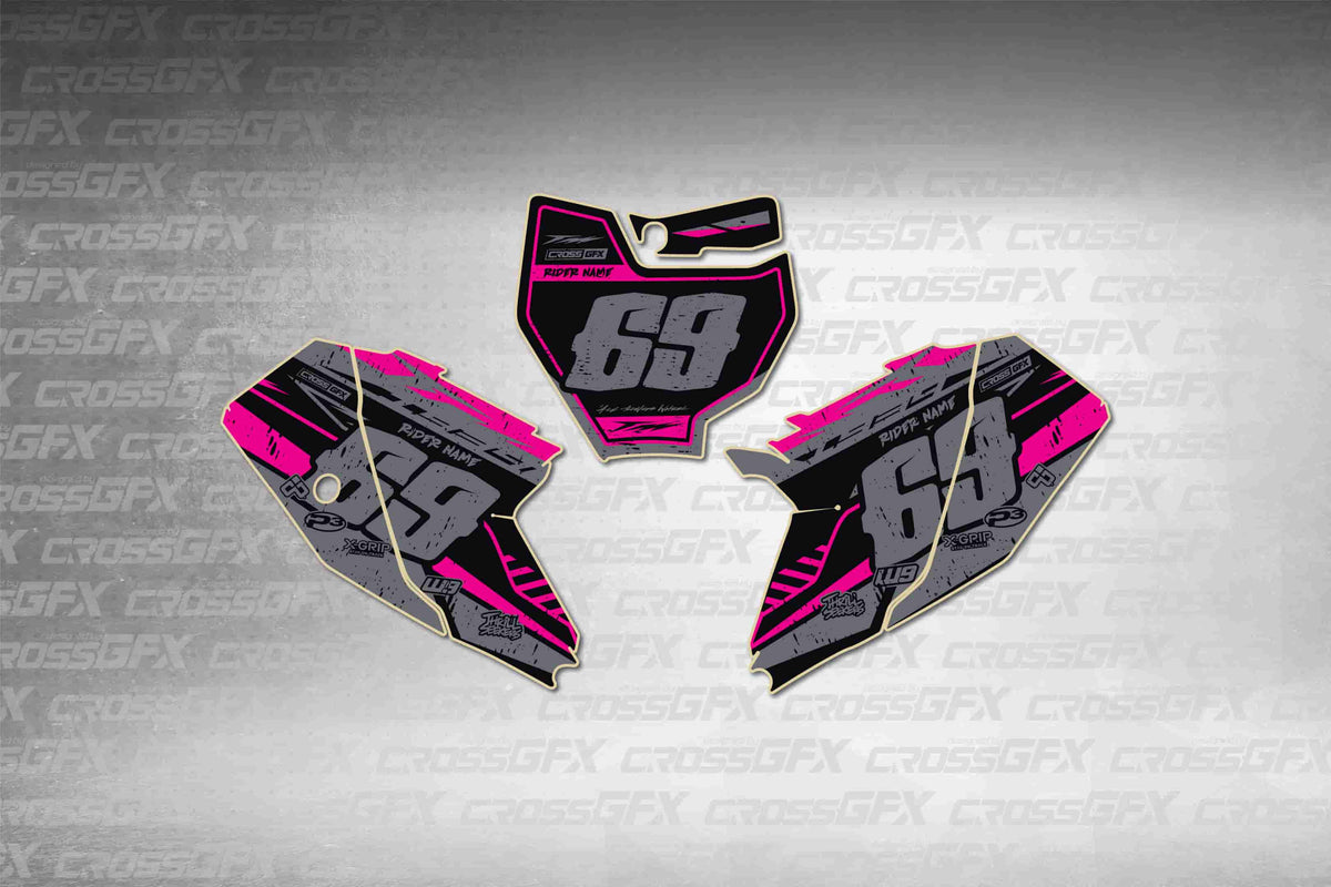 Graphics for KTM 65 SX 2016-2018 - Omega Pink number plate decals - flat layout showing all pieces included