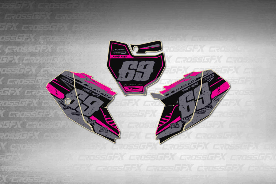 Graphics for KTM 65 SX 2016-2018 - Omega Pink number plate decals - flat layout showing all pieces included