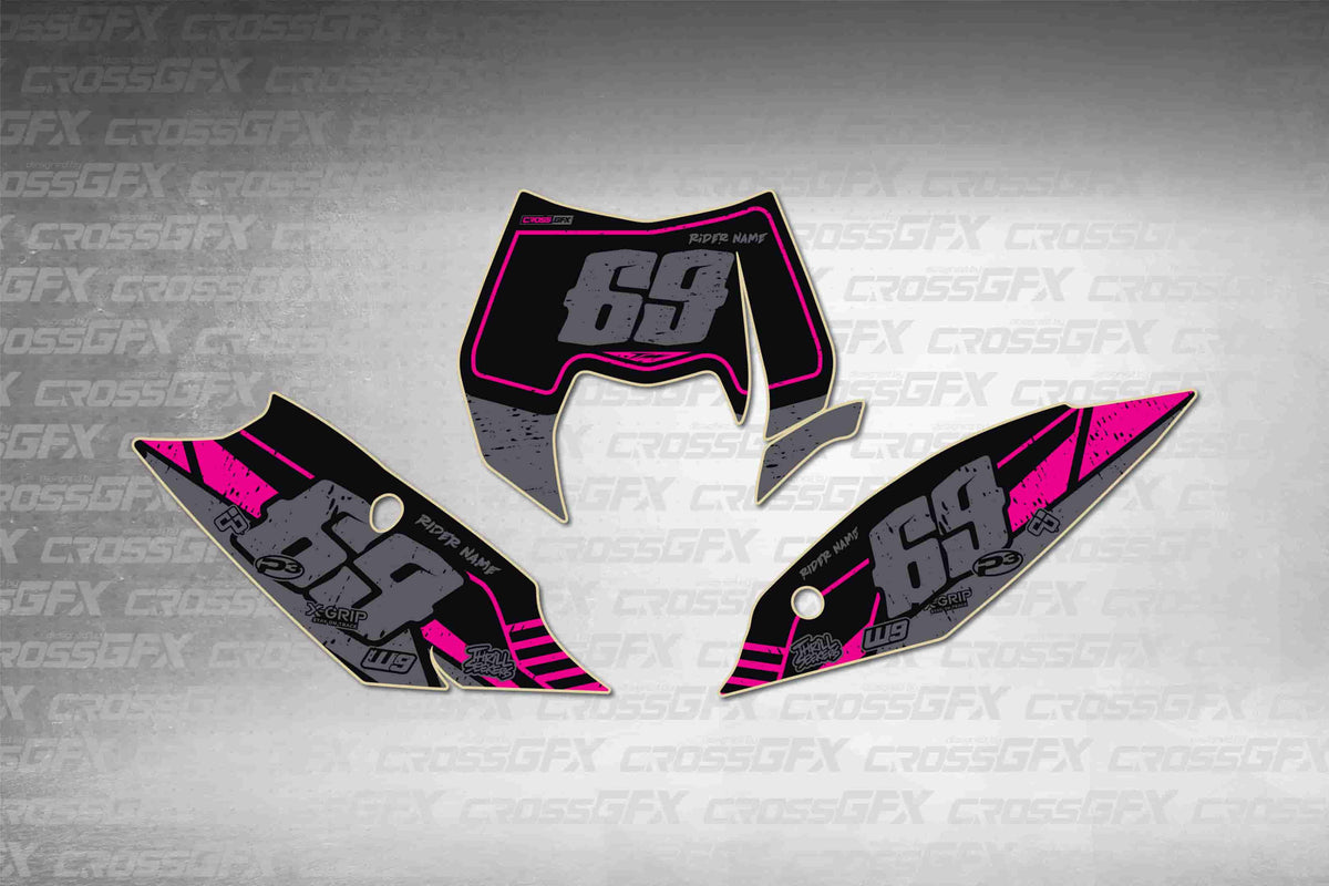 Graphics for KTM EXC 2012-2013 - Omega Pink number plate decals - flat layout showing all pieces included