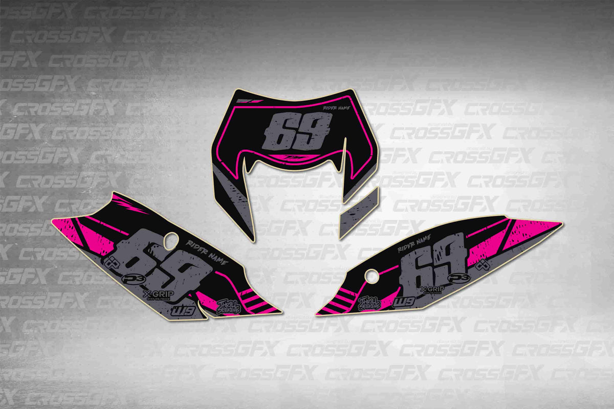 Graphics for KTM EXC-F 2014-2016 - Omega Pink number plate decals - flat layout showing all pieces included