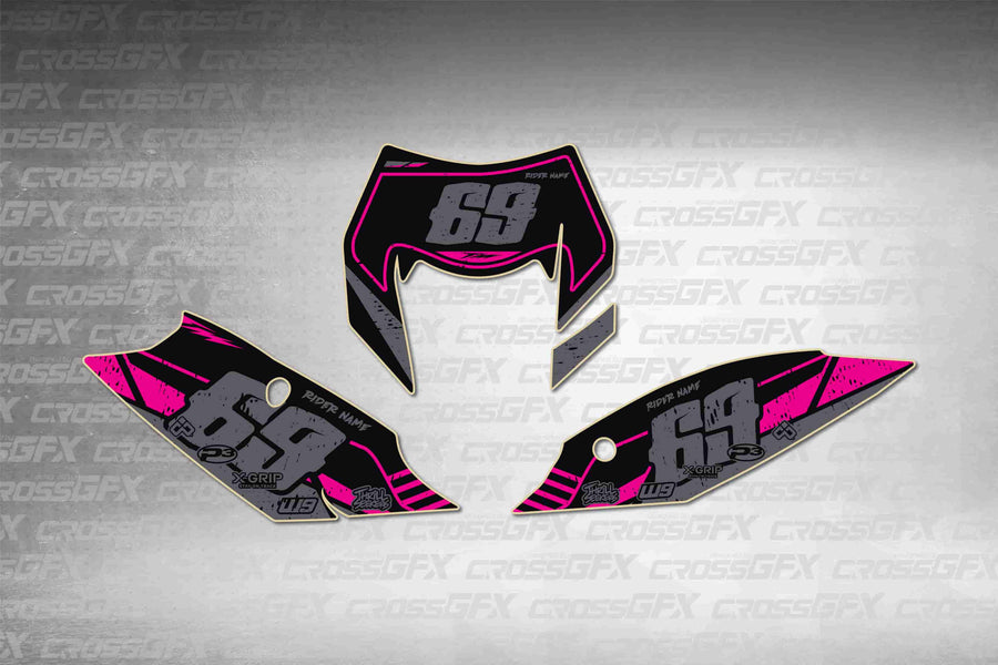Graphics for KTM XCF-W 2014-2016 - Omega Pink number plate decals - flat layout showing all pieces included