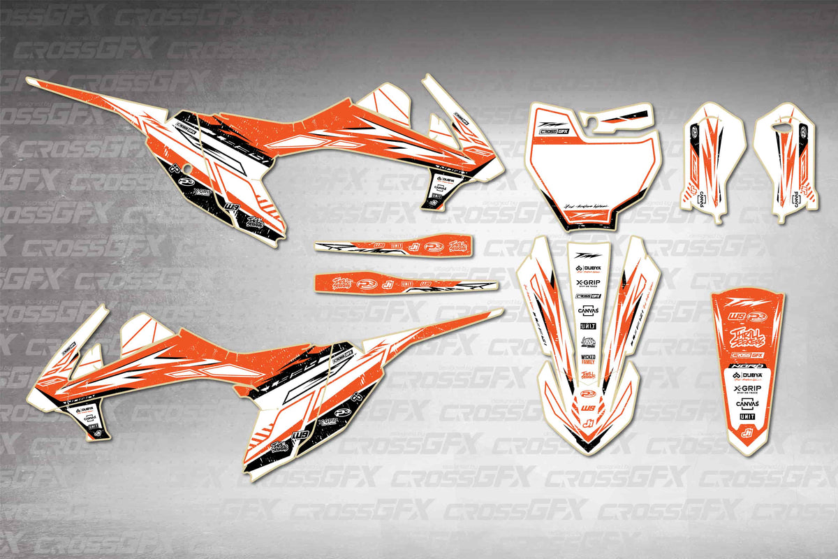GasGas MC 65 2021-2023 Omega Shift graphics kit - flat layout showing all decal pieces included