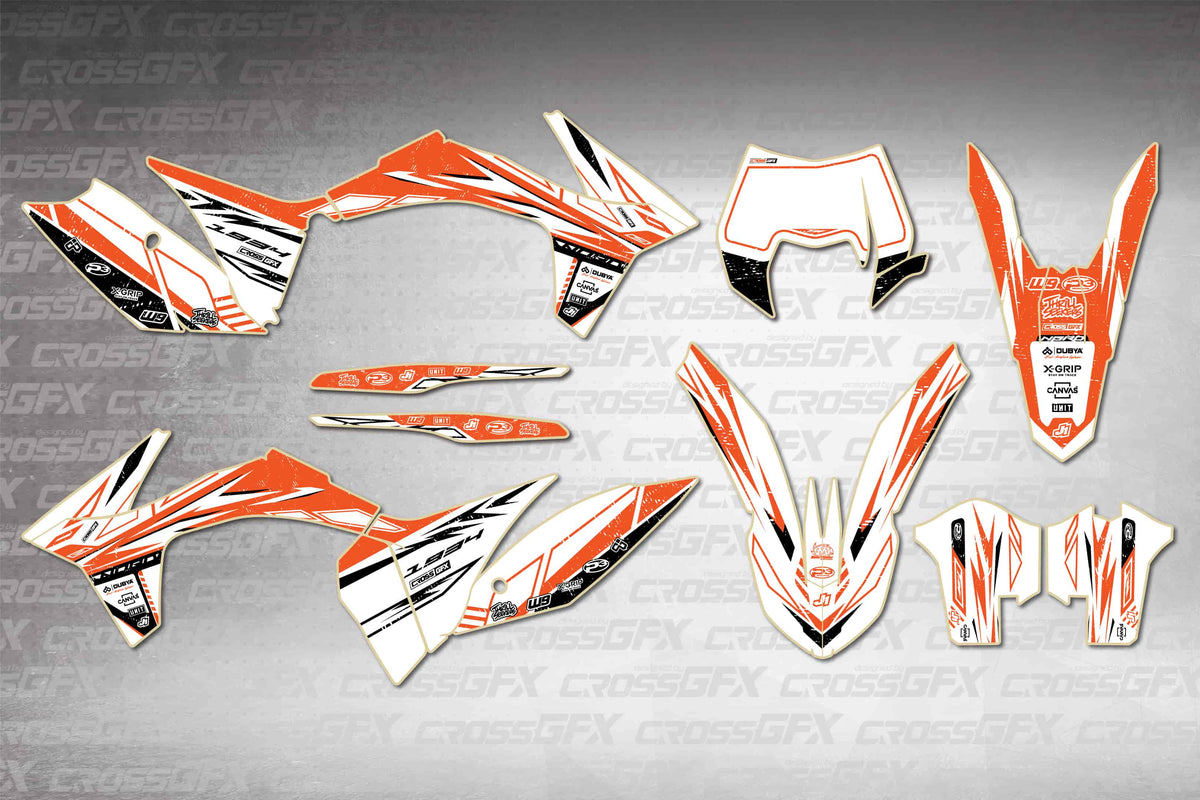 Graphics for KTM EXC 2012-2013 - Omega Shift - flat layout showing all decal pieces included