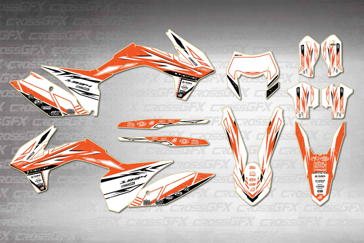 Graphics for KTM XC-W 2014-2016 - Omega Shift - flat layout showing all decal pieces included