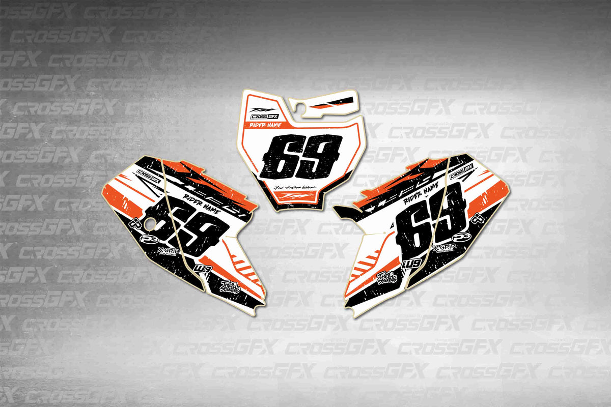 Graphics for KTM 65 SX 2016-2018 - Omega Shift number plate decals - flat layout showing all pieces included