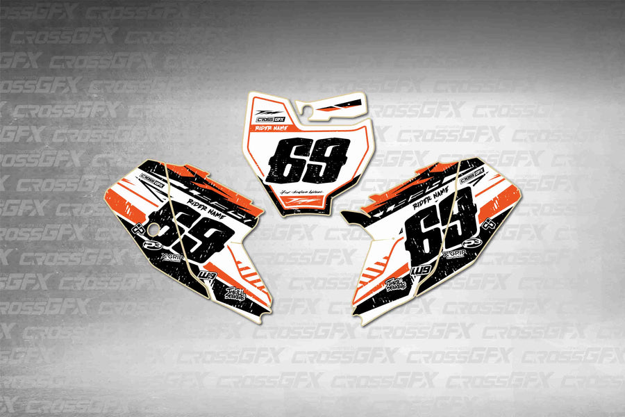 Graphics for KTM 65 SX 2016-2018 - Omega Shift number plate decals - flat layout showing all pieces included