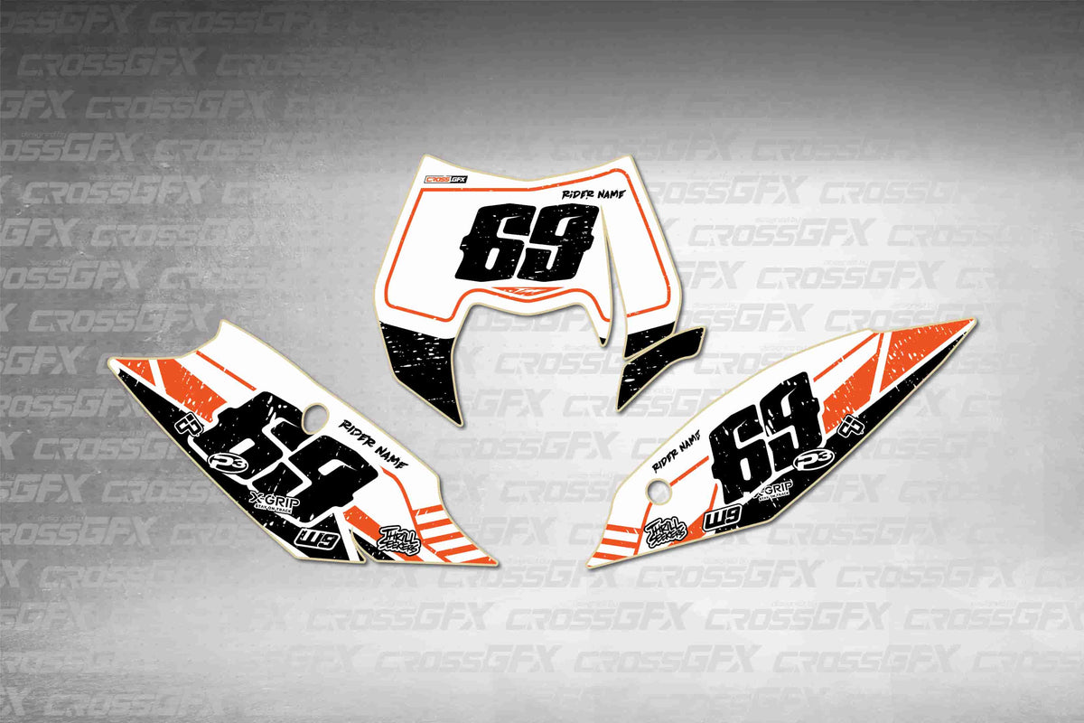 Graphics for KTM EXC-F 2012-2013 - Omega Shift number plate decals - flat layout showing all pieces included