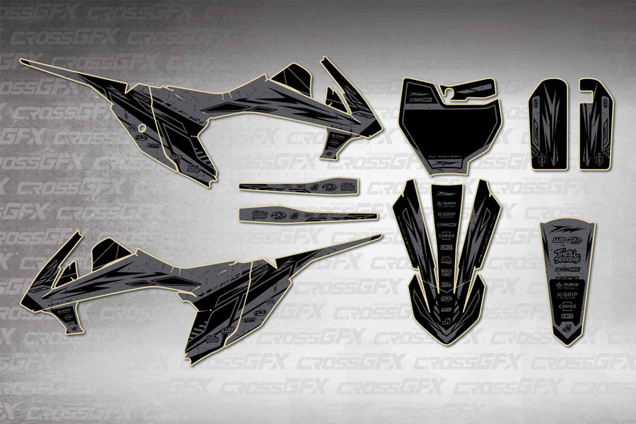 Graphics for KTM 65 SX 2016-2018 - Omega Smoke - flat layout showing all decal pieces included