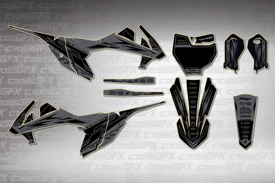 Graphics for KTM 65 SX 2019-2023 - Omega Smoke - flat layout showing all decal pieces included