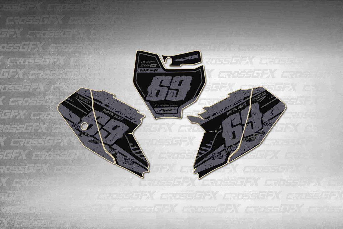 Graphics for KTM 65 SX 2016-2018 - Omega Smoke number plate decals - flat layout showing all pieces included