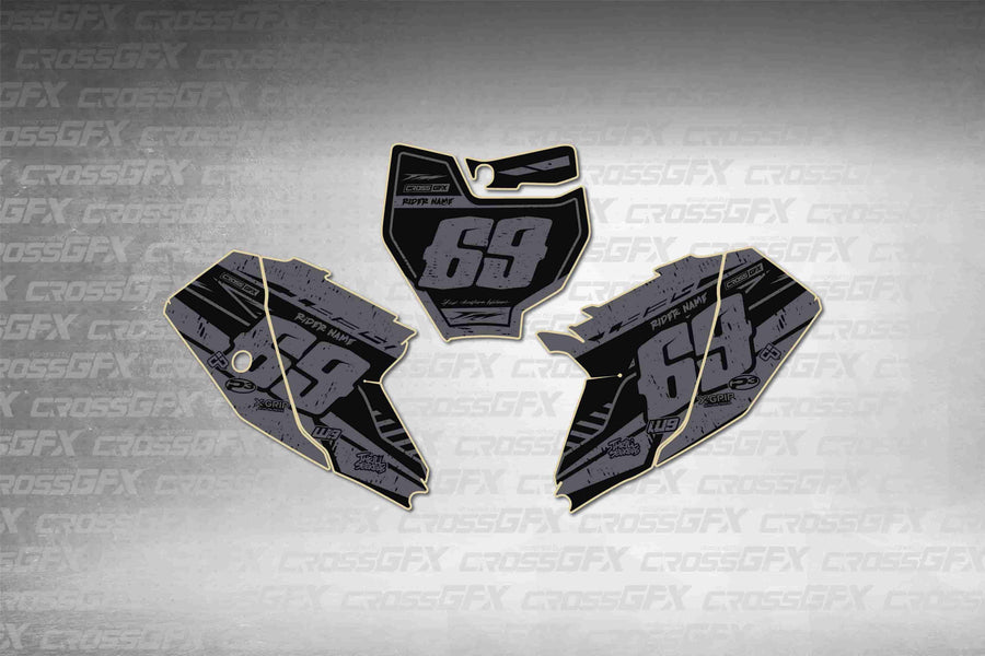 Graphics for KTM 65 SX 2016-2018 - Omega Smoke number plate decals - flat layout showing all pieces included