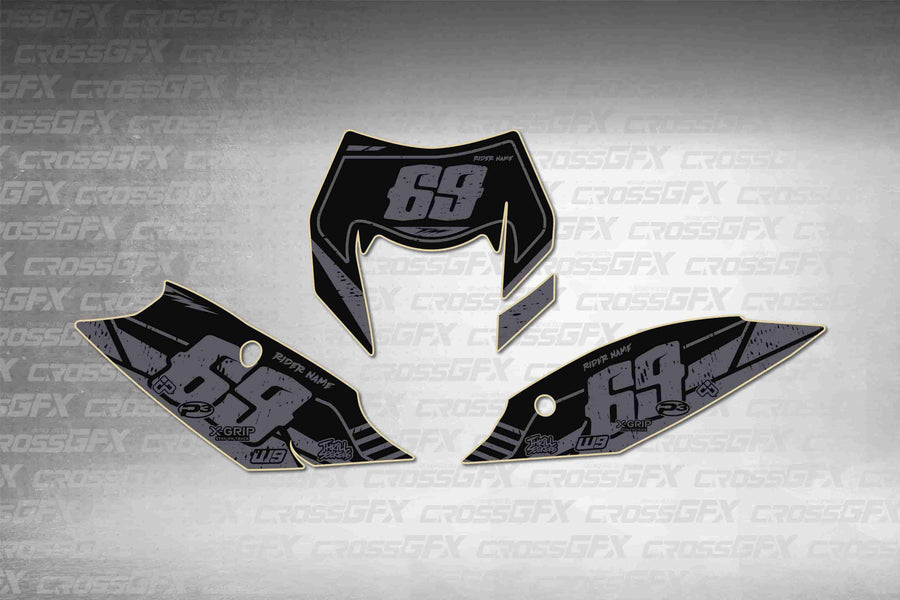 Graphics for KTM EXC-F 2014-2016 - Omega Smoke number plate decals - flat layout showing all pieces included