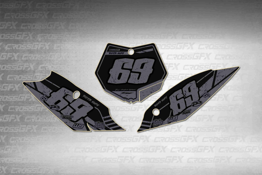 Graphics for KTM SX-F 2011-2012 - Omega Smoke number plate decals - flat layout showing all pieces included