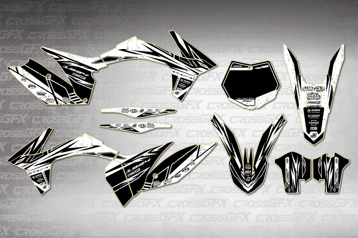 Graphics for KTM SX-F 2011-2012 - Omega White - flat layout showing all decal pieces included