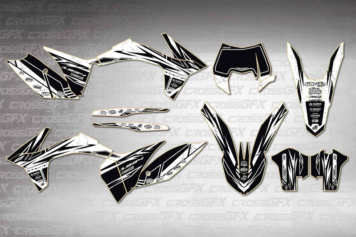 Graphics for KTM XC-W 2012-2013 - Omega White - flat layout showing all decal pieces included