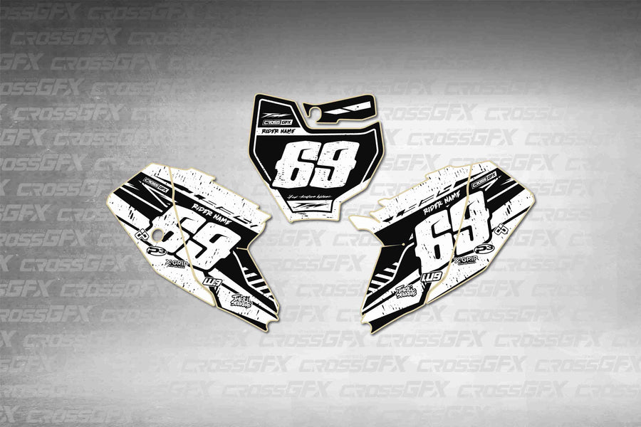 Graphics for KTM 65 SX 2019-2023 - Omega White number plate decals - flat layout showing all pieces included