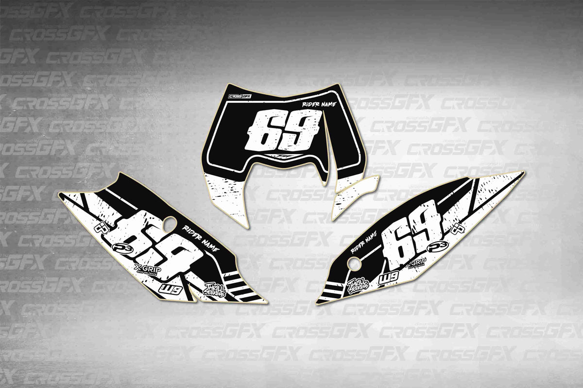 Graphics for KTM EXC 2012-2013 - Omega White number plate decals - flat layout showing all pieces included