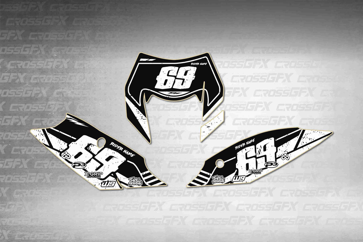 Graphics for KTM EXC 2014-2016 - Omega White number plate decals - flat layout showing all pieces included