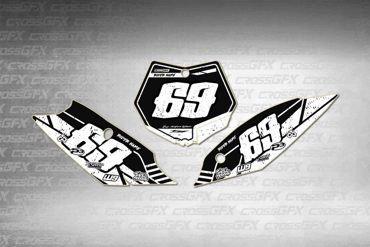 Graphics for KTM XC-F 2011-2012 - Omega White number plate decals - flat layout showing all pieces included