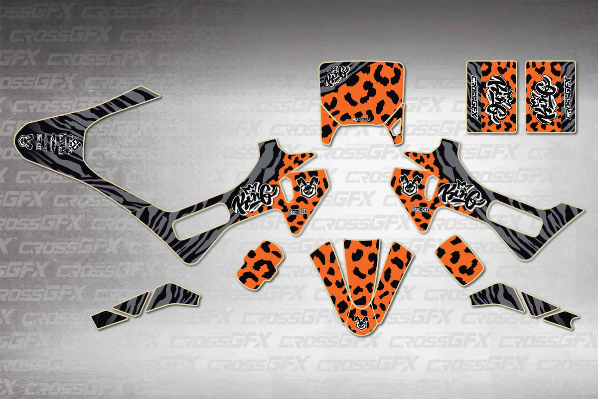 Husqvarna EE 2 2023-2026 Panther Orange graphics kit - flat layout showing all decal pieces included
