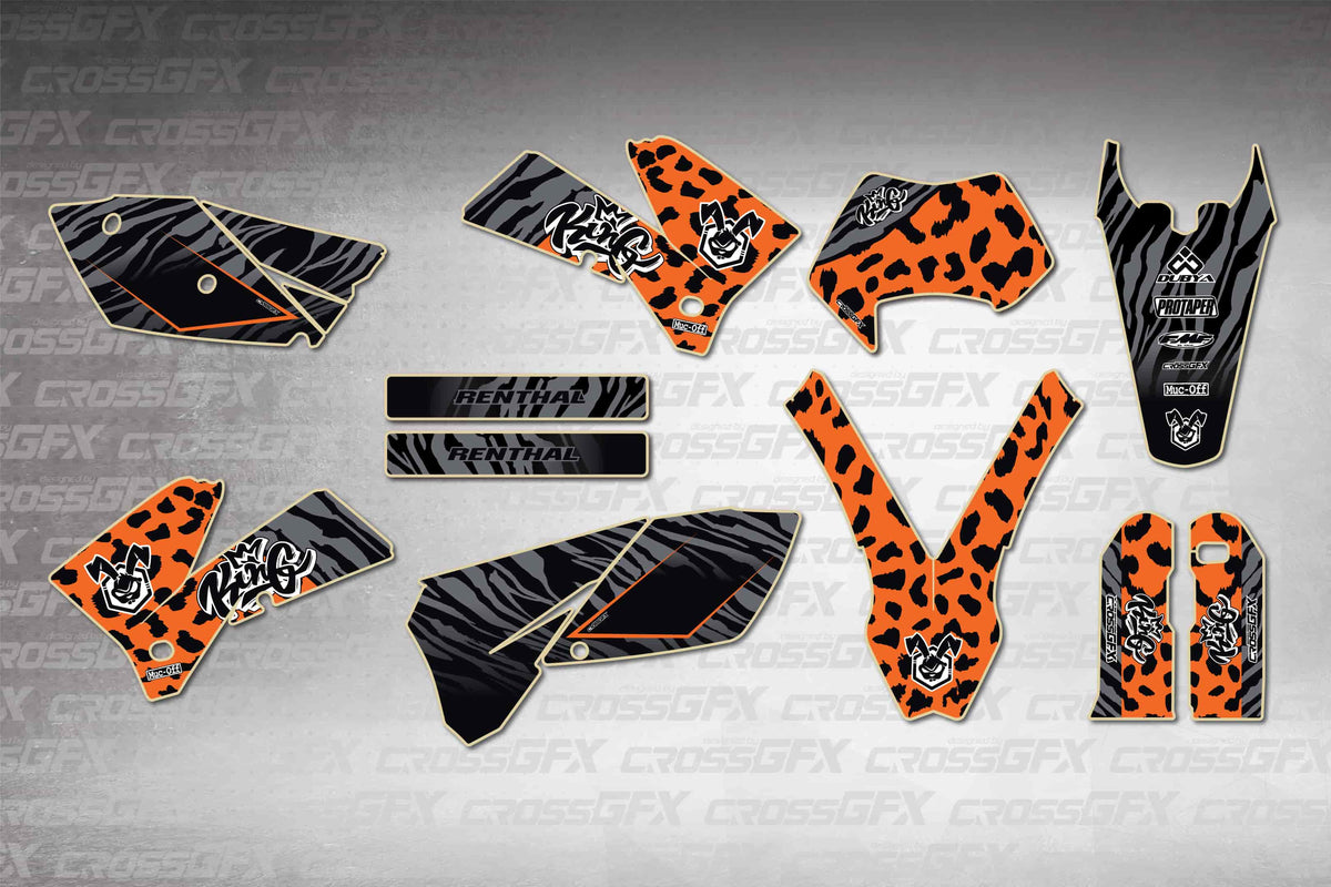 Graphics for KTM EXC 2005-2007 - Panther Orange - flat layout showing all decal pieces included