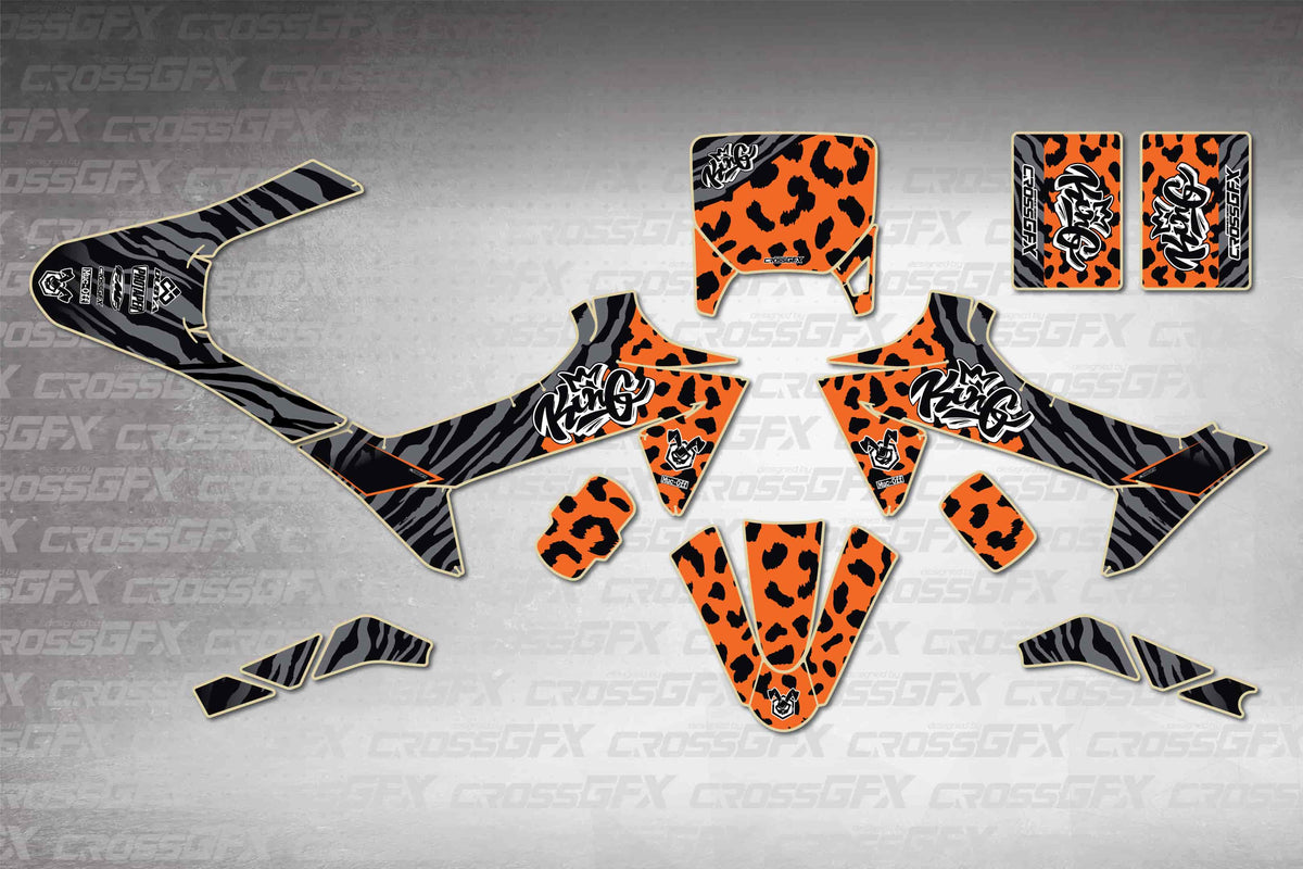 KTM SX-E 2 2024-2026 Panther Orange graphics kit - flat layout showing all decal pieces included