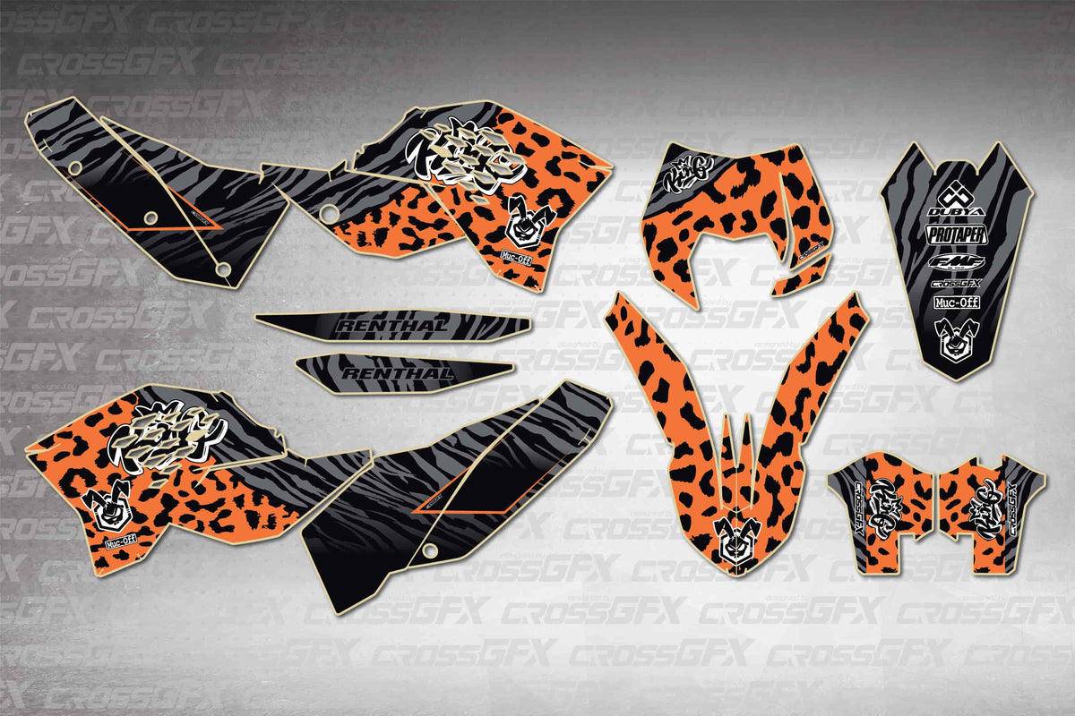 Graphics for KTM XCF-W 2008-2011 - Panther Orange - flat layout showing all decal pieces included