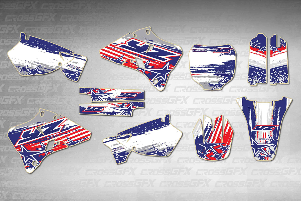 Graphics for Yamaha YZ 125 2000-2001 - Patriot - flat layout showing all decal pieces included