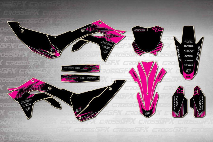 Graphics for Kawasaki KX 450SR 2024-2026 - Peak Pink - flat layout showing all decal pieces included
