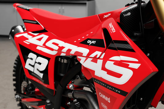 Promotional close-up of the Pulse Red semi-custom sticker kit details.