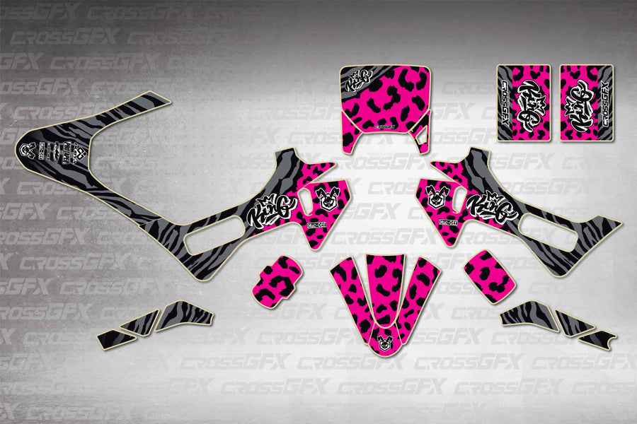 Husqvarna EE 2 2023-2026 Panther Pink graphics kit - flat layout showing all decal pieces included