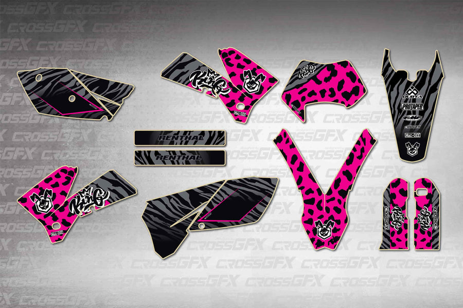 Graphics for KTM EXC 2005-2007 - Panther Pink - flat layout showing all decal pieces included