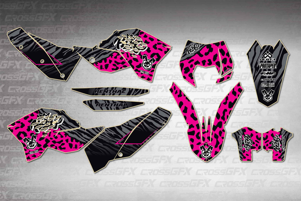 Graphics for KTM EXC 2008-2011 - Panther Pink - flat layout showing all decal pieces included
