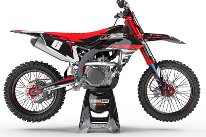 Right side view of the Proline Red off-road decal kit on a Yamaha.
