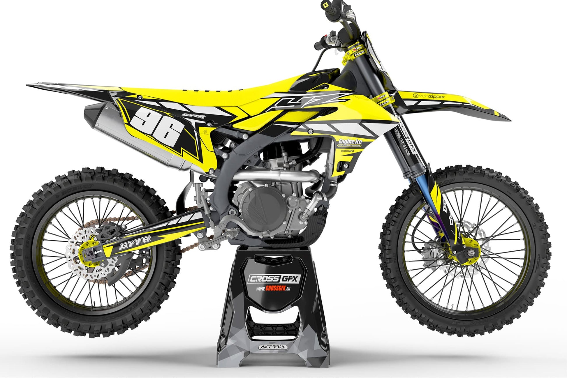 Right side view of the Proline Yellow off-road decal kit on a Yamaha