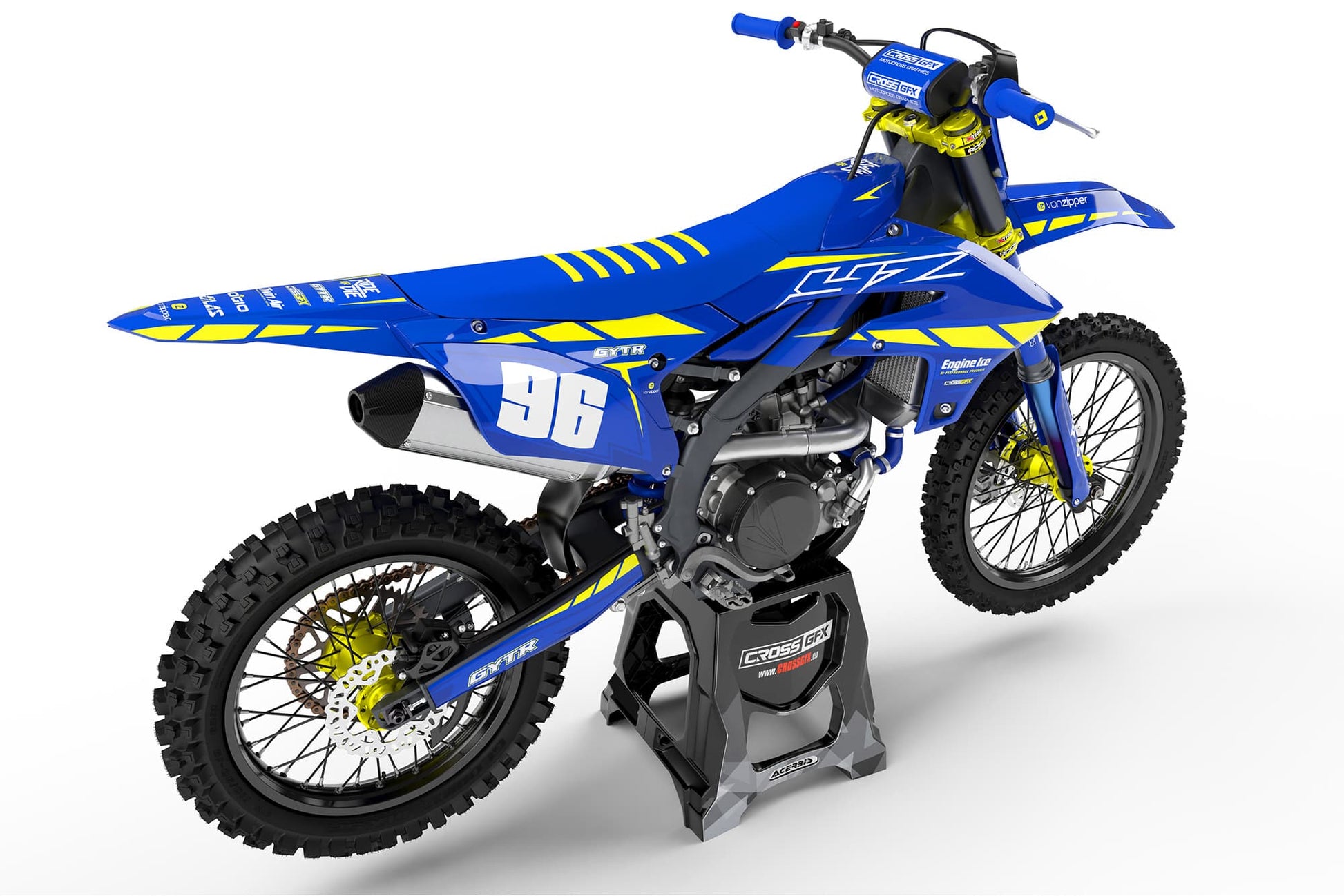 Rear view of the Proline Blue custom decal kit on a Yamaha motorcycle.