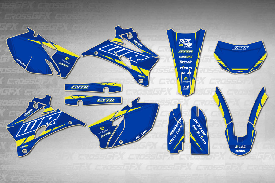 Graphics for Yamaha WR 250F 2007-2014 - Proline Blue - flat layout showing all decal pieces included