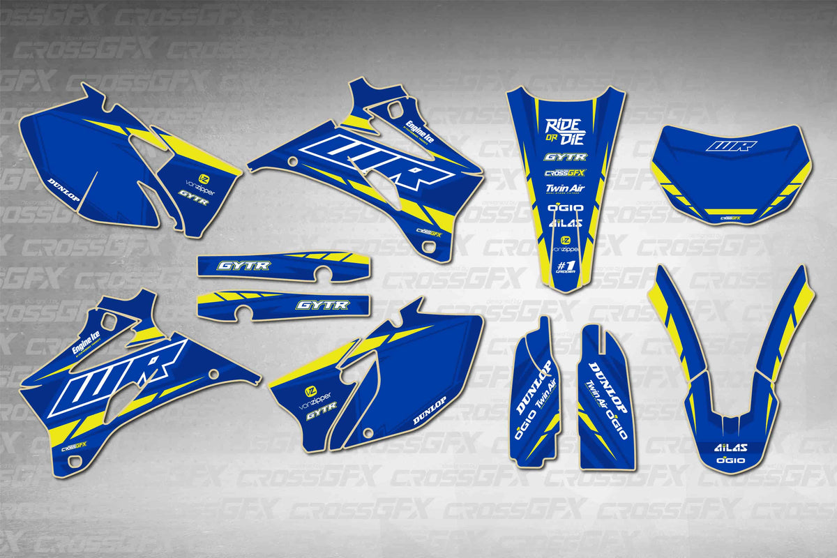 Graphics for Yamaha WR 450F 2007-2011 - Proline Blue - flat layout showing all decal pieces included