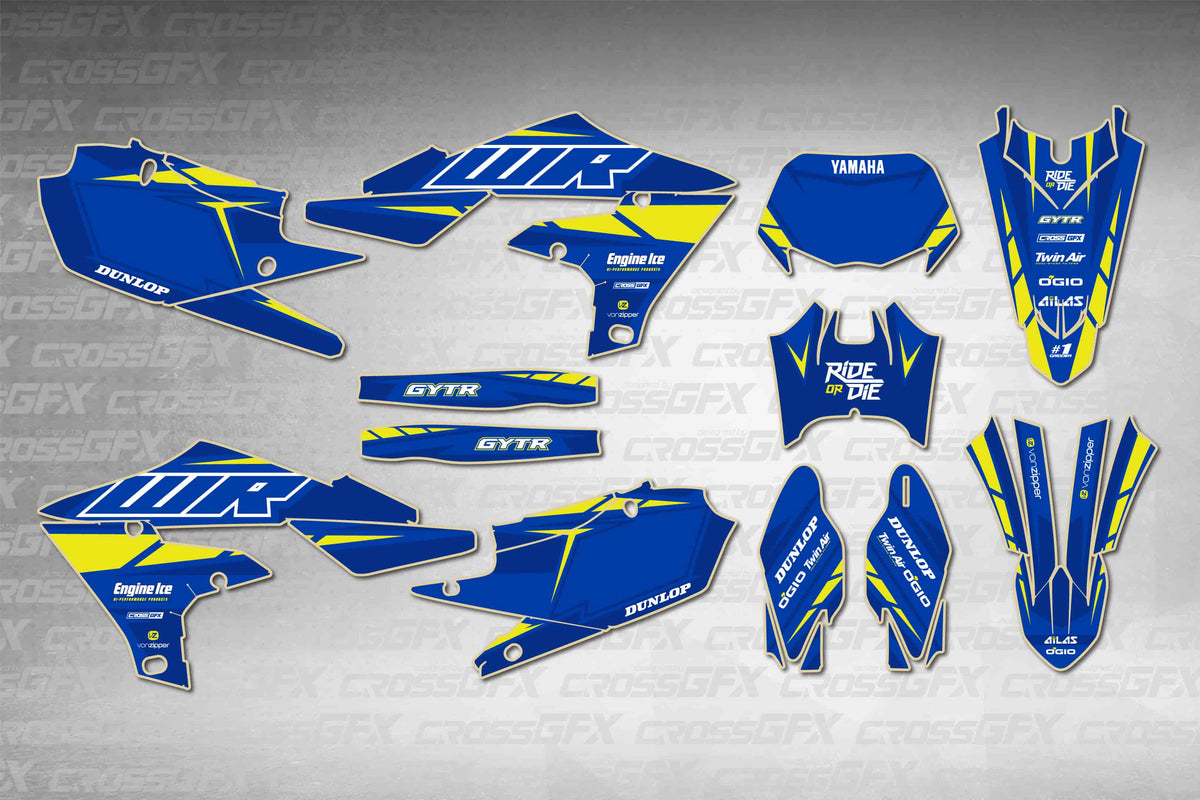 Graphics for Yamaha WR 450F 2019-2023 - Proline Blue - flat layout showing all decal pieces included