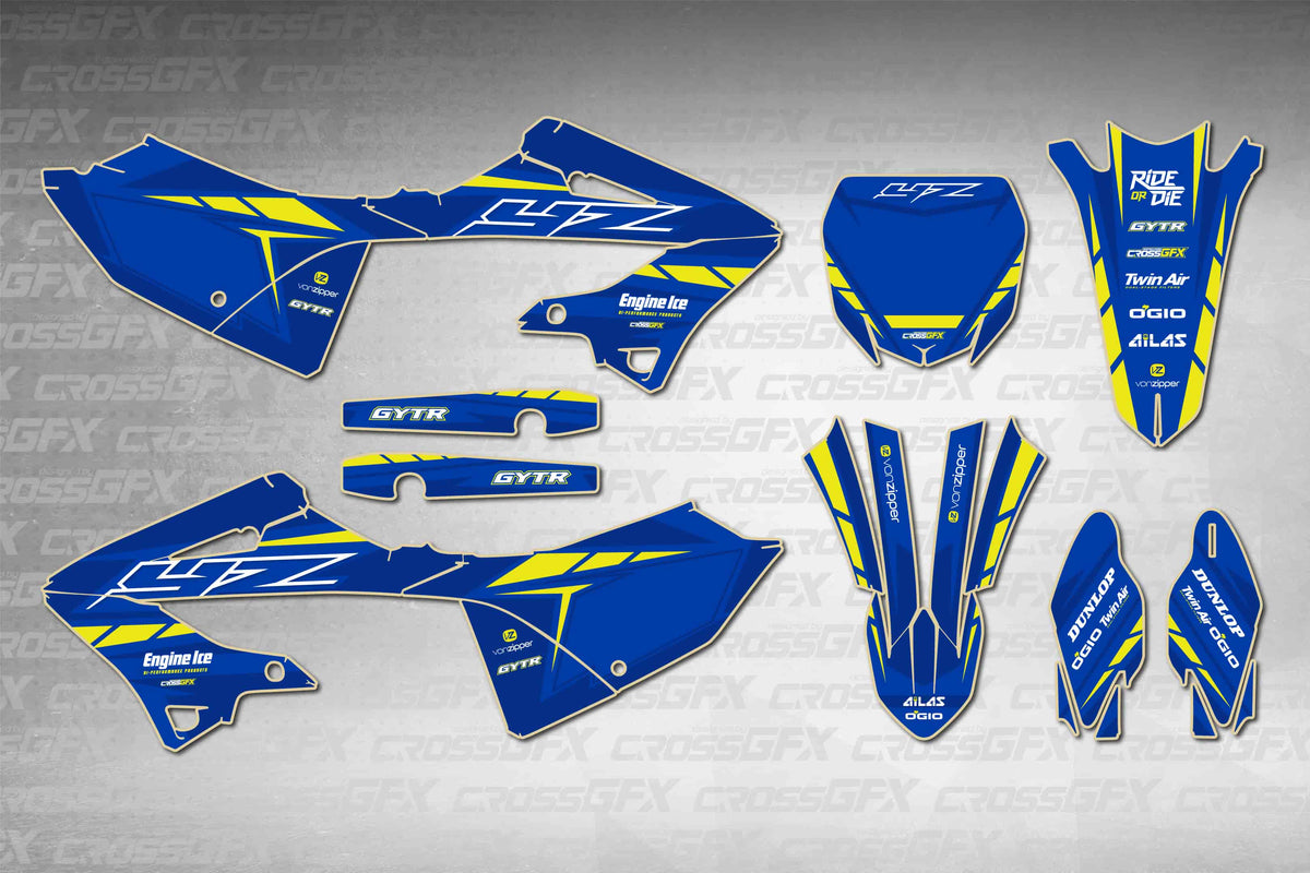 Graphics for Yamaha YZ 125 2022-2026 - Proline Blue - flat layout showing all decal pieces included