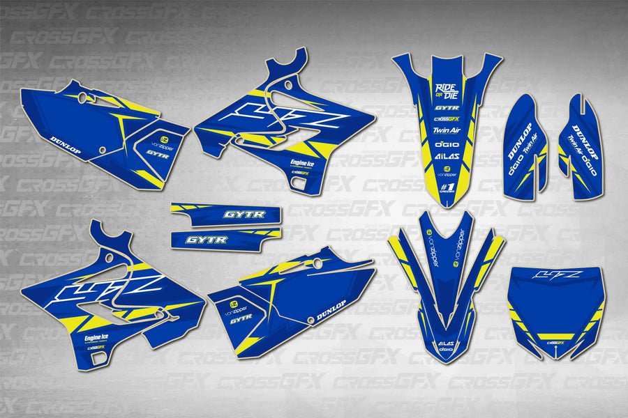 Graphics for Yamaha YZ 125 Polisport 2008-2014 - Proline Blue - flat layout showing all decal pieces included