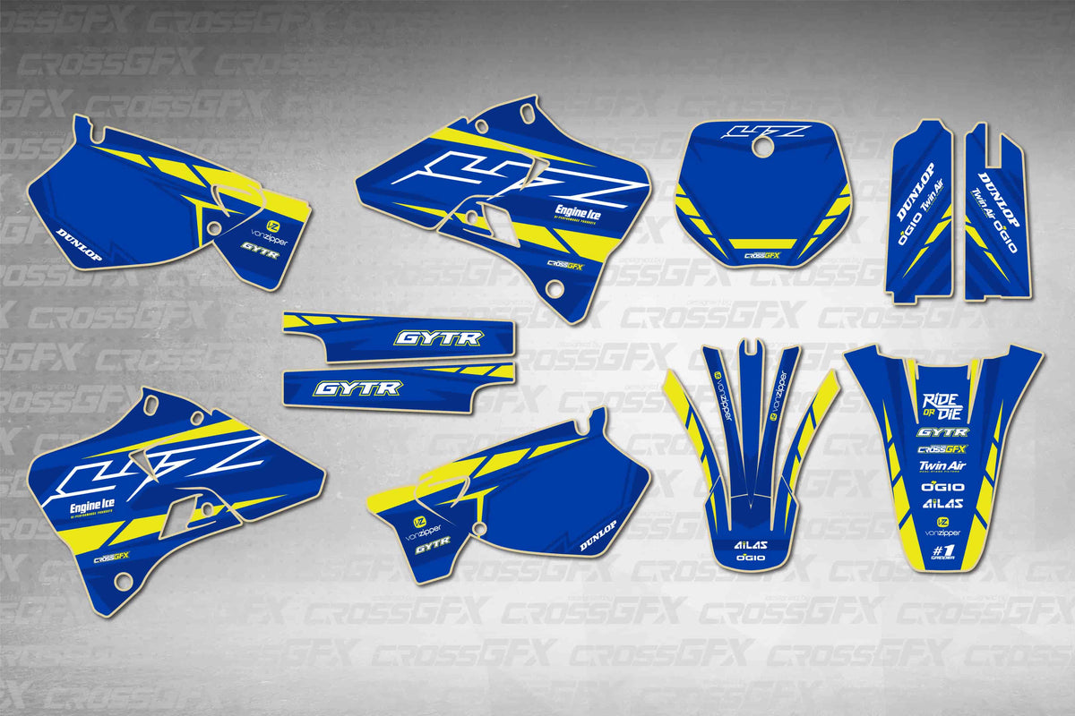 Graphics for Yamaha YZ 250 1996-1999 - Proline Blue - flat layout showing all decal pieces included