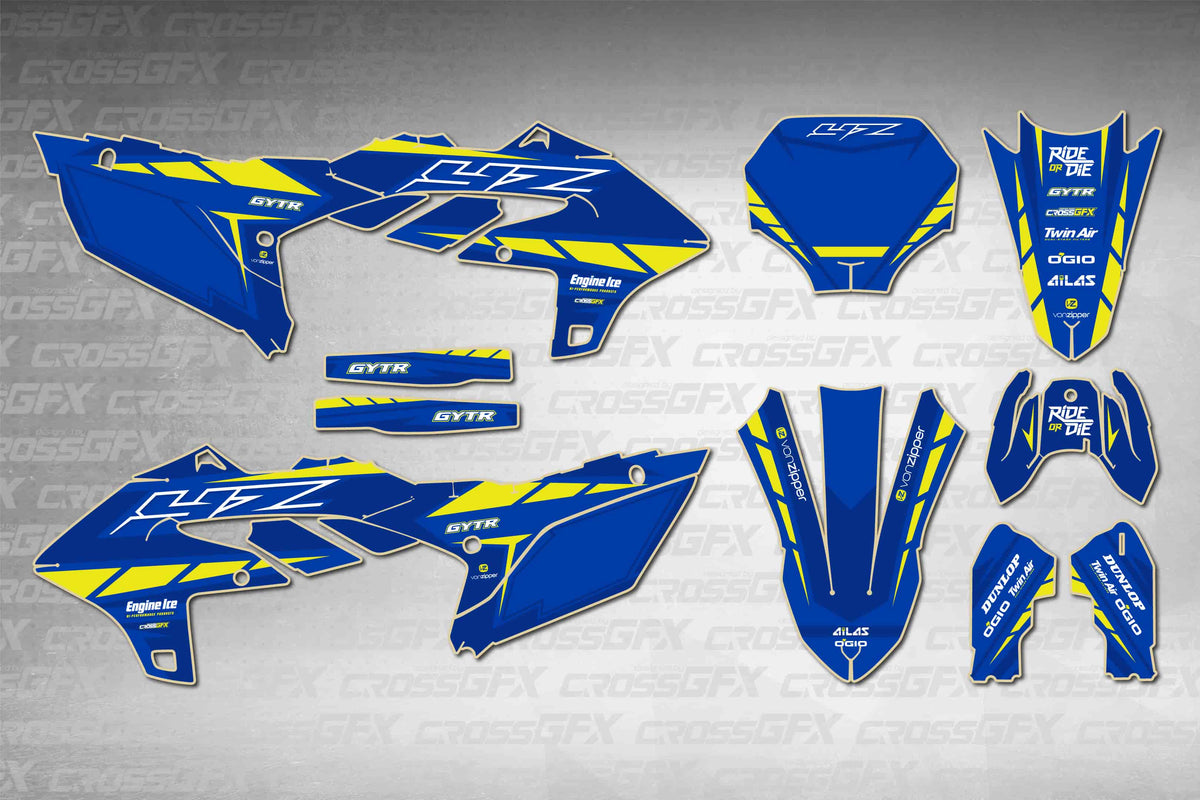 Graphics for Yamaha YZ 250FX 2025-2026 - Proline Blue - flat layout showing all decal pieces included