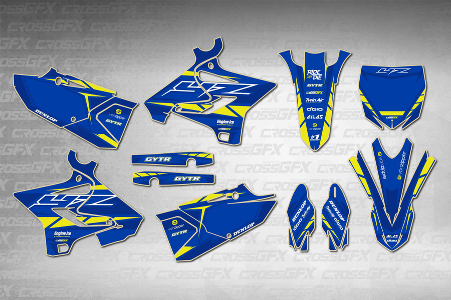 Graphics for Yamaha YZ 250X 2016-2022 - Proline Blue - flat layout showing all decal pieces included