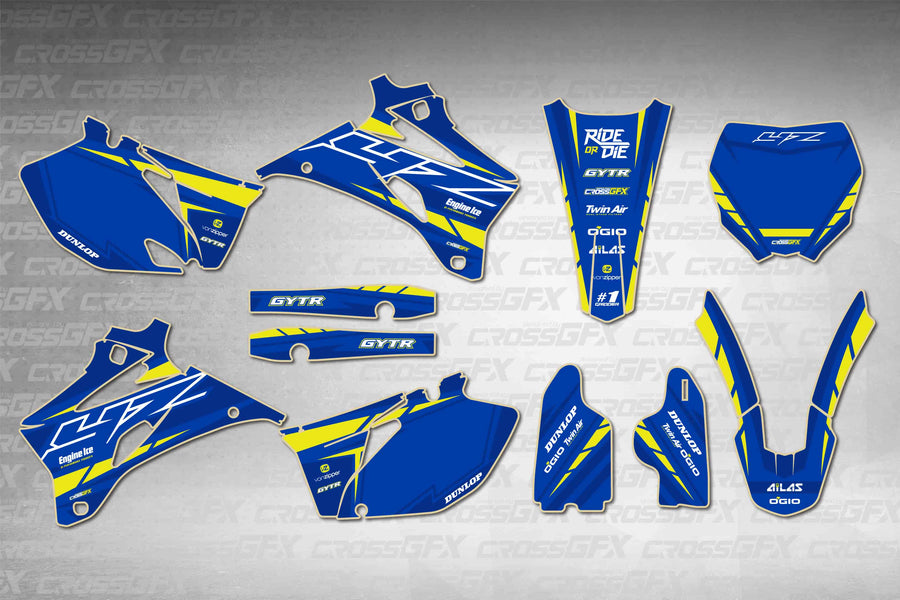Graphics for Yamaha YZ 450F 2006-2007 - Proline Blue - flat layout showing all decal pieces included