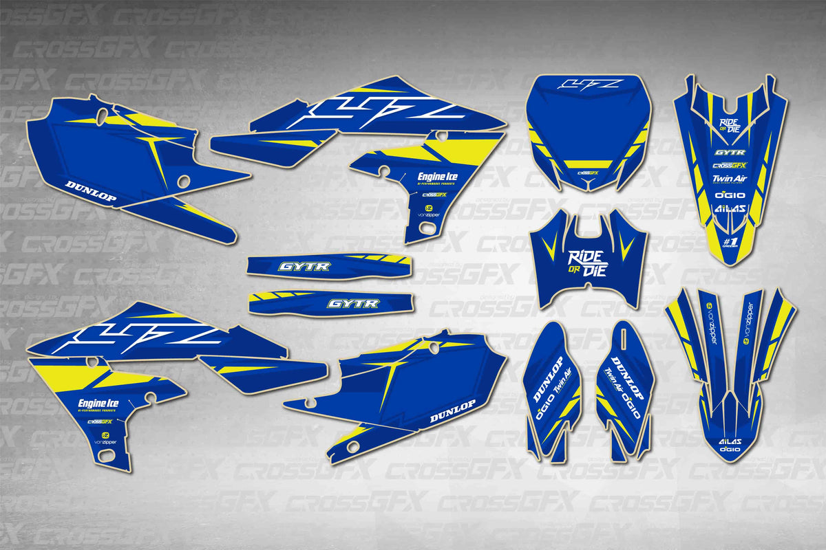 Graphics for Yamaha YZ 450FX 2019-2023 - Proline Blue - flat layout showing all decal pieces included