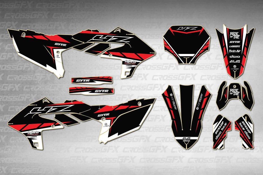 Graphics for Yamaha YZ 450FX 2024-2026 - Proline Red - flat layout showing all decal pieces included