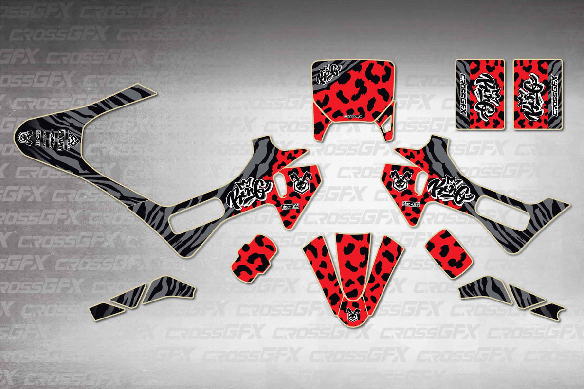 Husqvarna EE 2 2023-2026 Panther Red graphics kit - flat layout showing all decal pieces included