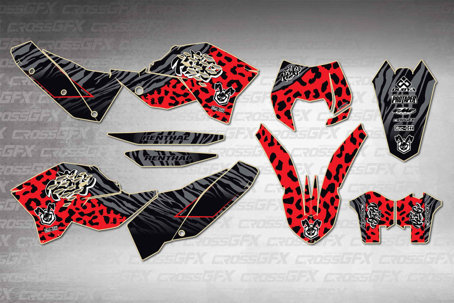 Graphics for KTM EXC 2008-2011 - Panther Red - flat layout showing all decal pieces included