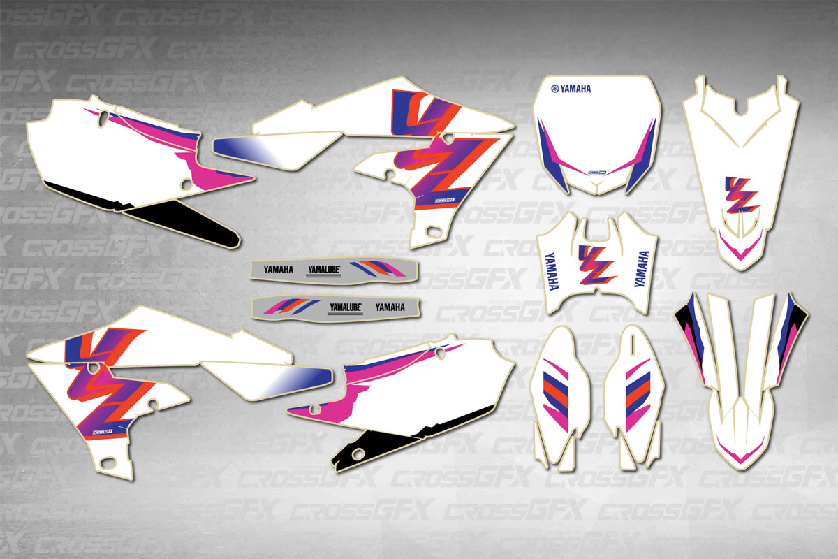 Graphics for Yamaha YZ 450FX 2019-2023 - Retro 93 - flat layout showing all decal pieces included